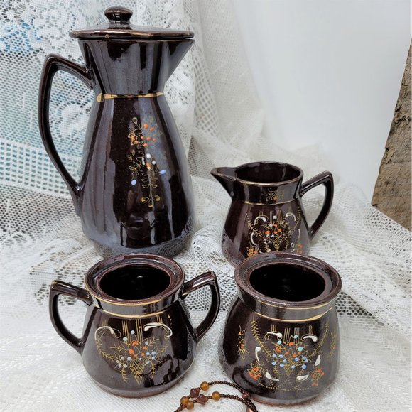 Japanese Moriage Redware Tea Set, Coffee Set Vintage - Picture 2 of 9